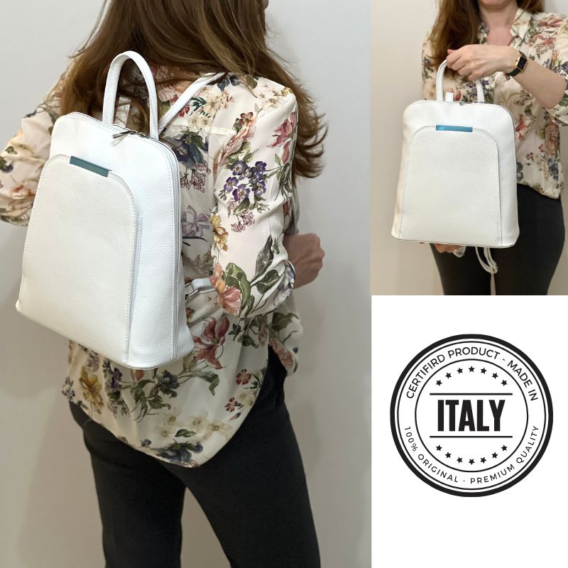 rucsac dama piele alb confectionat in Italia